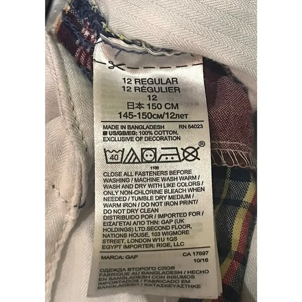 Gap Kids Madras Plaid Cargo Shorts Blue Yellow Green Flat Front Preppy Size 12